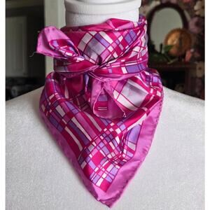 Chic Vintage Hot Pink Geometric Wavy Cube Square Scarf Hand Rolled Sewn Edges